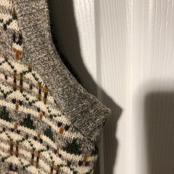 LANDS' END 100% Scottish lambswool beigy print grandpa sleeveless sweater, L - Picture 6 of 9